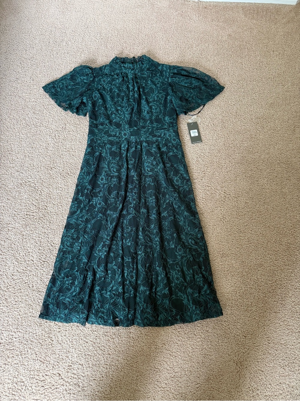 julia jordan Teal Lace Midi Dress with High Neck